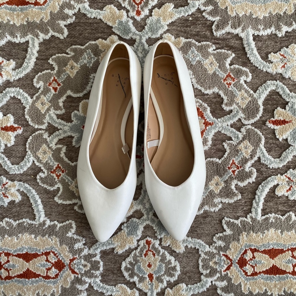 White pointed toe leather flats - a new day - 9